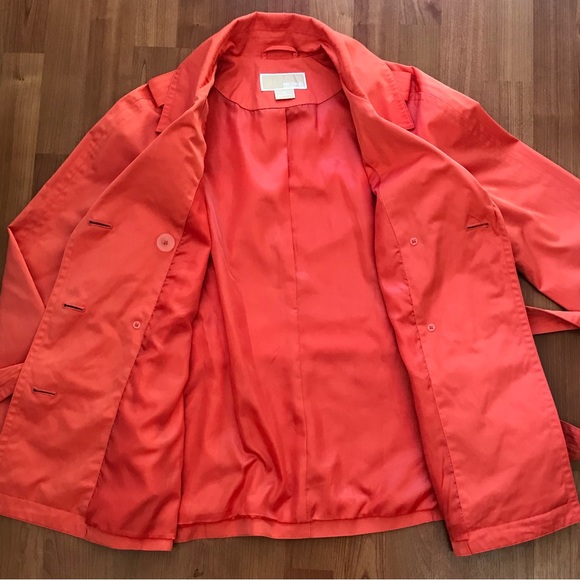 MICHAEL KORS | Coral Double Breasted Trench Rain Coat w/ Tie Belt Size Medium - Picture 7 of 13
